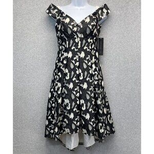 Aidan Mattox Cocktail Dress Womens 4 Black Embroidered Overlay Off Shoulder HOCO